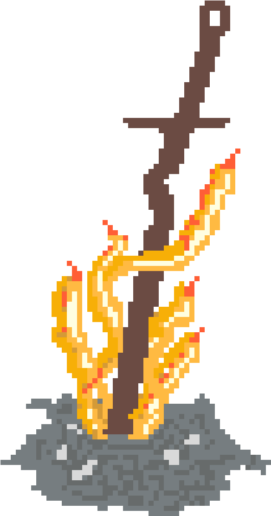 A lit bonfire, a place of rest