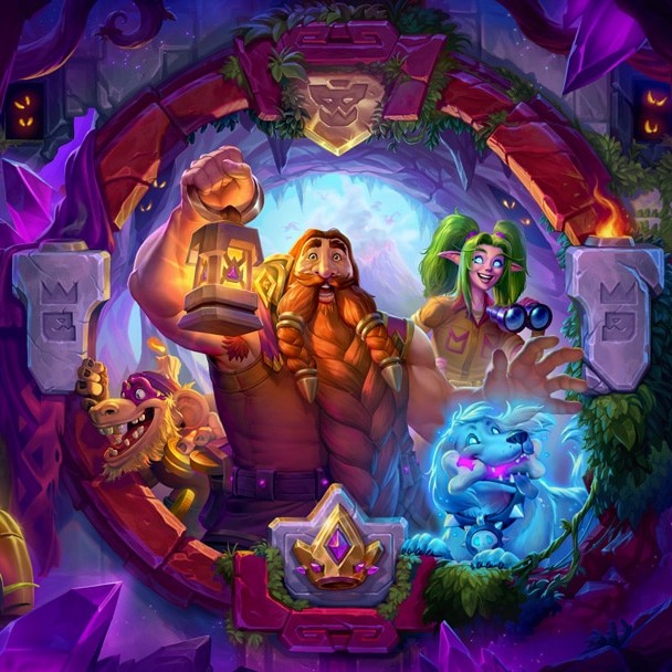 Hearthstone Battlegrounds wallpaper with a dwarf and elf looking at the camera