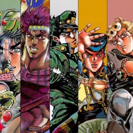Five Jojo's characters together, jonathan, joseph, jotaro, josuke, and giorno