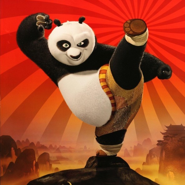 Po on the Kung Fu panda movie cover kicking